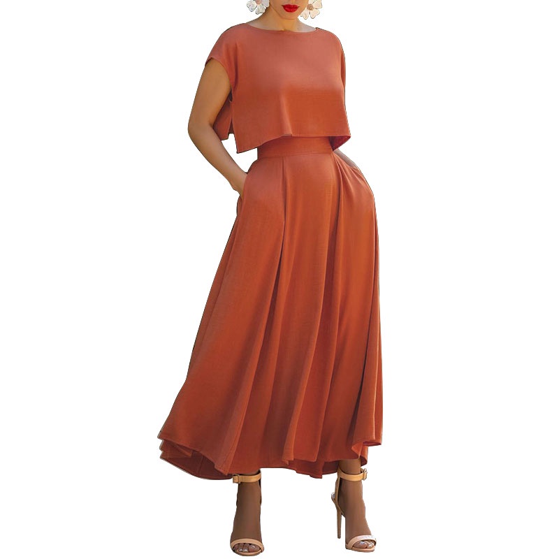 Set 2 món gồm áo tay ngắn màu trơn + chân váy Zanzea dáng chữ A đơn giản phong cách châu âu cho nữ