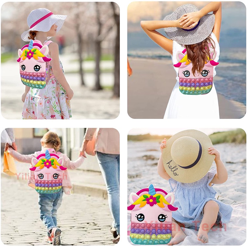 Large Pop It Fidget Toy Unicorn Backpack Girls Wallet Bag Kids Stress Relief School Supplies Birthday Party Gifts