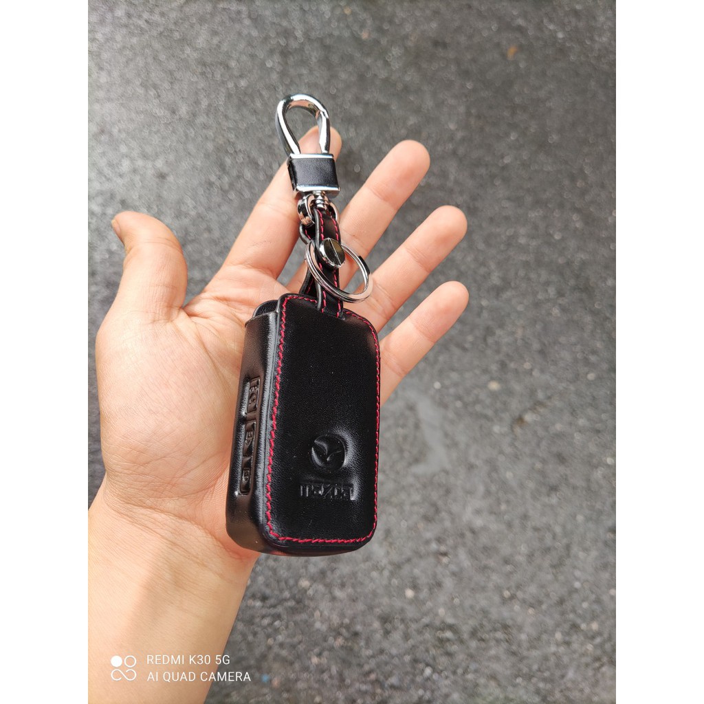 Bao da chìa khóa xe Mazda 3 2020 2021 - Màu Đen- kèm móc treo tiện lợi, bảo vệ chìa khóa toàn diện