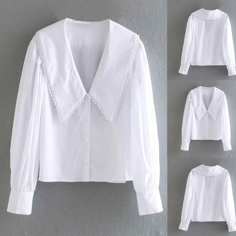 Áo Sơ Mi Tay Dài Phồng Cổ Chữ V Phối Nút Thời Trang Cho Nữ