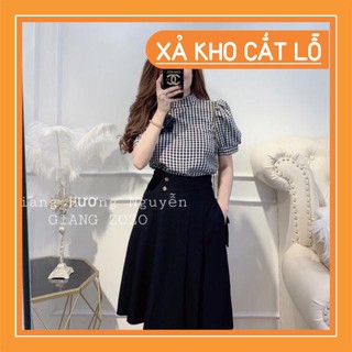 Set áo kẻ hoa cài kèm chân váy
