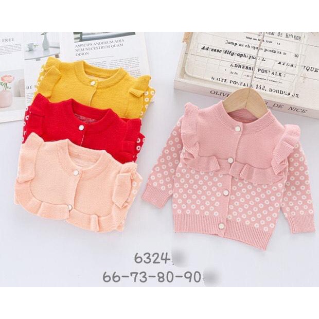 6324 Áo len dài tay hàng quảng châu mịn đẹp bèo phối chấm bi cho bé gái (6-13kg)