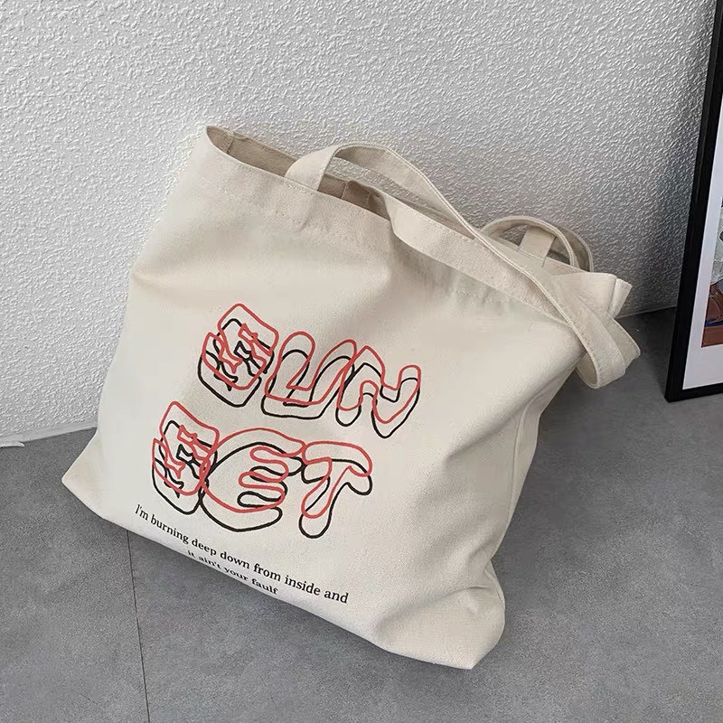 Túi tote vải canvas đi học đẹp giá rẻ in chữ SUNSET 3D phong cách Hàn Quốc TO03P