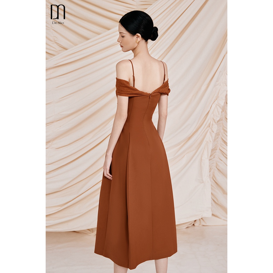 DeNio - Đầm chéo vai ngực nhăn lệch