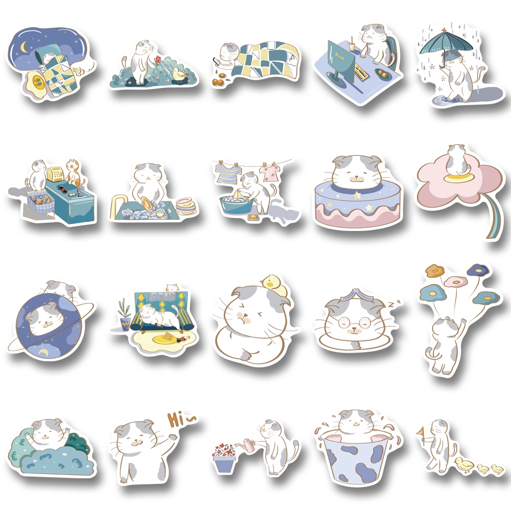 Bộ 40 Miếng Dán Trang Trí Điện Thoại / Máy Tính Chống Thấm Nước Hình Mèo Mập Dễ Thương