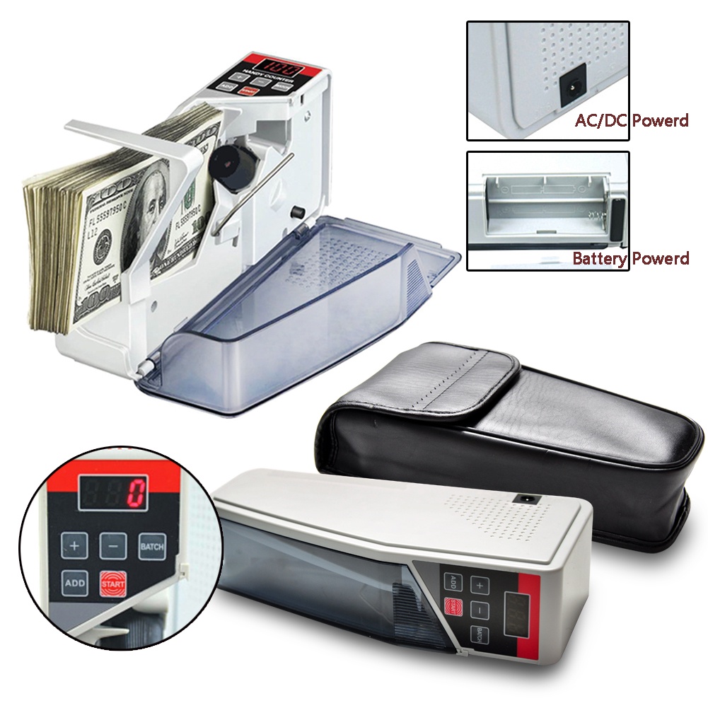 Máy đếm tiền mini V40 Máy đếm tiền cầm tay tiện dụng cho Tất cả Lưu ý Máy đếm hóa đơn Tiền tệ Máy đếm tiền với Túi da Đầu cắm EU / US