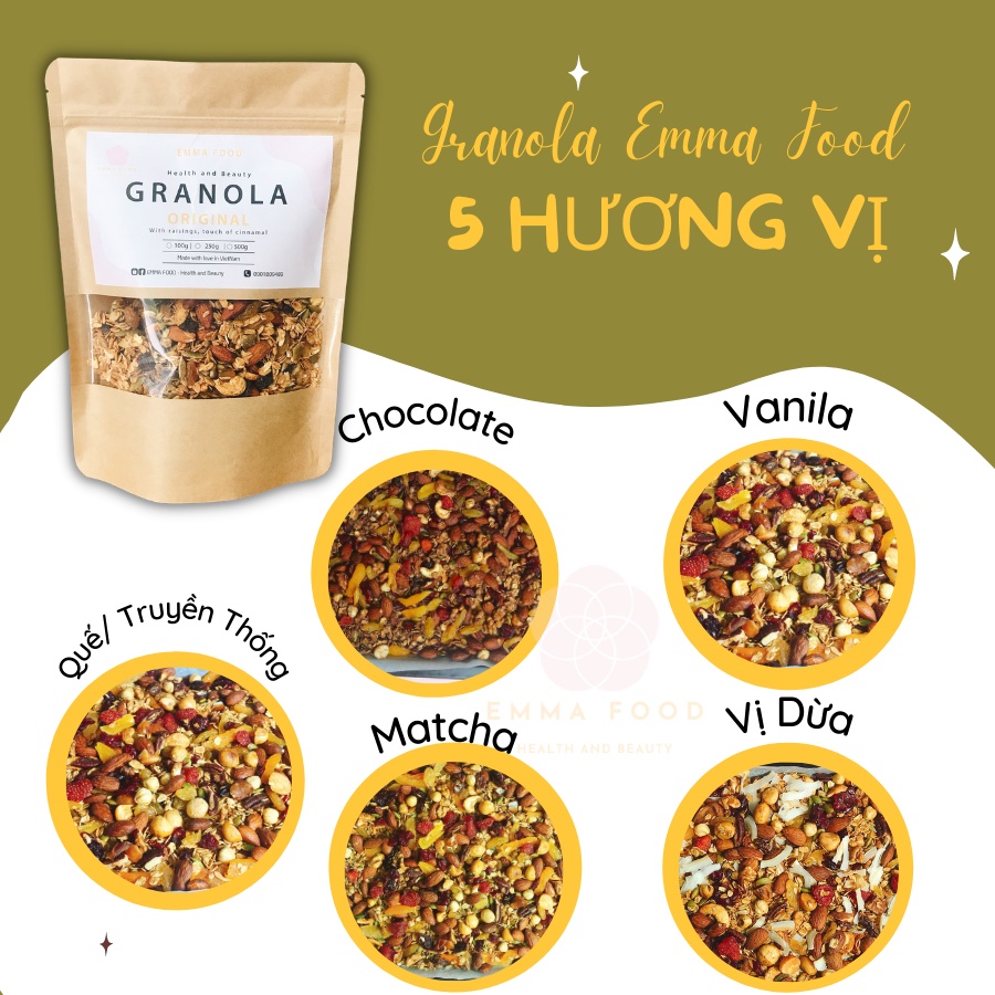 Combo 5 Túi 5 Vị Granola  Mix 15 Hạt  Không Đường- EMMA Food Ngũ Cốc Giảm Cân Tự Nhiên Đẹp Da Đẹp Dáng