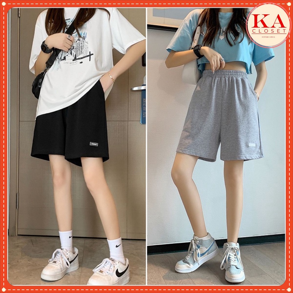 Quần đùi unisex logo KA có 2 màu đen, xám, bazic, cạp chun co dãn, freesize