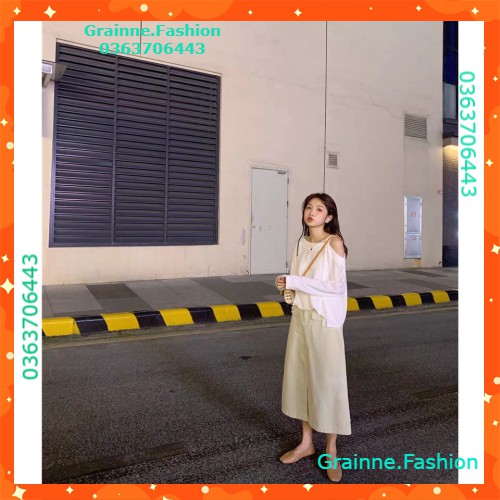 ÁO LỆCH VAI XẺ TÀ TAY DÀI TRẮNG ĐEN ULZZANG - (Sp sẵn) 💎  👗👑- GNFShop