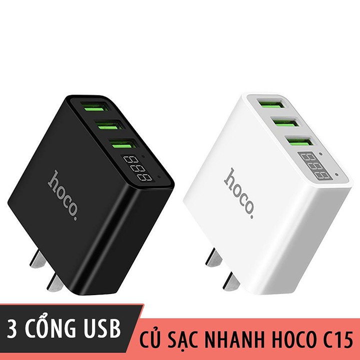 Củ sạc HOCO C15/ củ sạc ORIGINAL 3 cổng USB - Màn Hình LCD