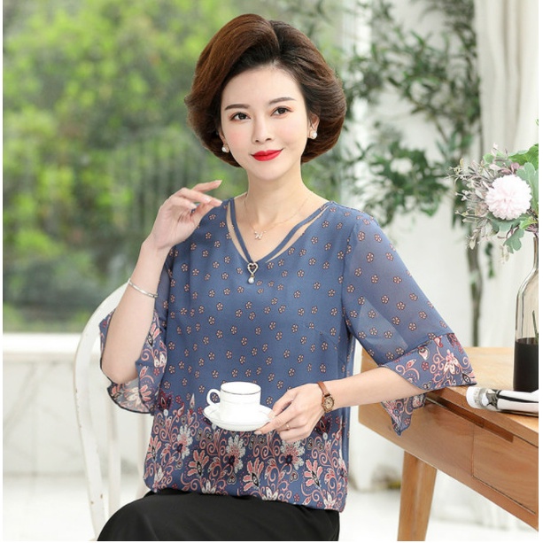 (HÀNG SẴN) Áo Kiểu Nữ Trung Niên Mềm Đẹp SM83 - Hàng Quảng Châu Cao Cấp