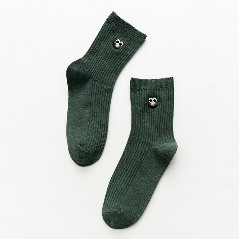 Vớ dài/ tất dài trơn gân Mua Tất thêu hình thời tiết và khuôn mặt (muatatshop)