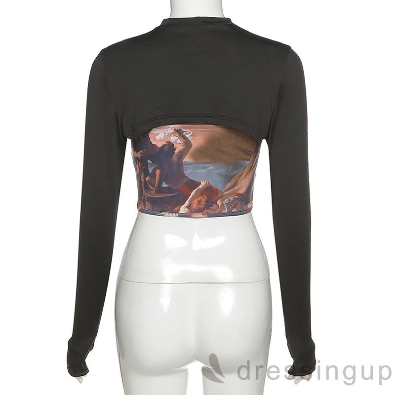 Set Áo Chui Đầu Cổ Tròn Tay Dài + Áo Hai Dây Họa Tiết Sành Điệu Cá Tính Cho Nữ | BigBuy360 - bigbuy360.vn