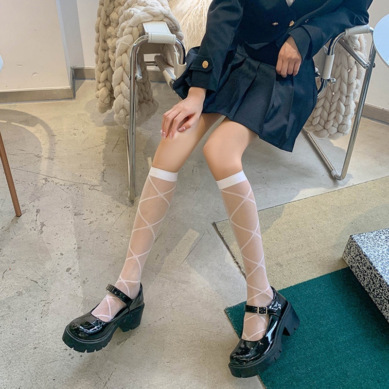 Vớ Dài Qua Gối Bằng Lụa Xuyên Thấu Phong Cách Lolita Nhật Bản Dành Cho Nữ