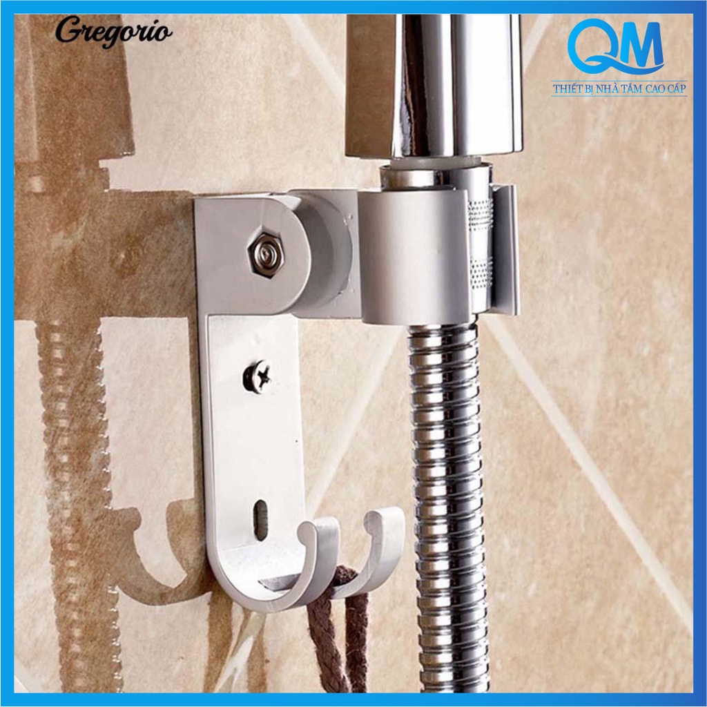 Giá đỡ vòi hoa sen chất liệu hợp kim nhôm siêu bền. Tích hợp 2 móc treo tiện dụng - QM023