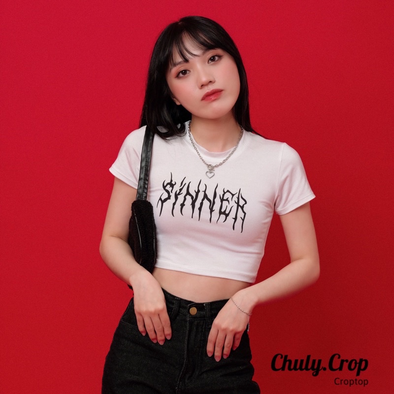 Áo Croptop Ôm In Hình Sinner Màu Trắng Đen Dễ Mặc Dễ Phối Đồ - Chuly