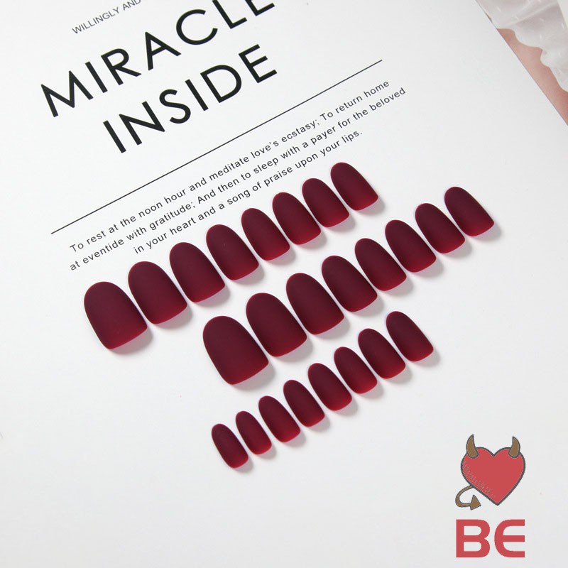 YADORNOS Set 24 Móng Tay Giả Màu Đỏ Rượu Vang Trang Trí Móng Tay