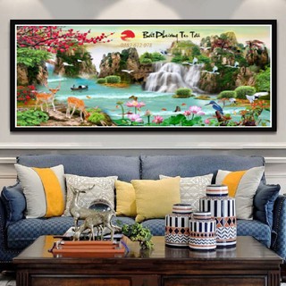 Tranh đính đá Phong Cảnh Bát Phương Tụ Tài - Kích Thước 120x55cm - 150x70cm