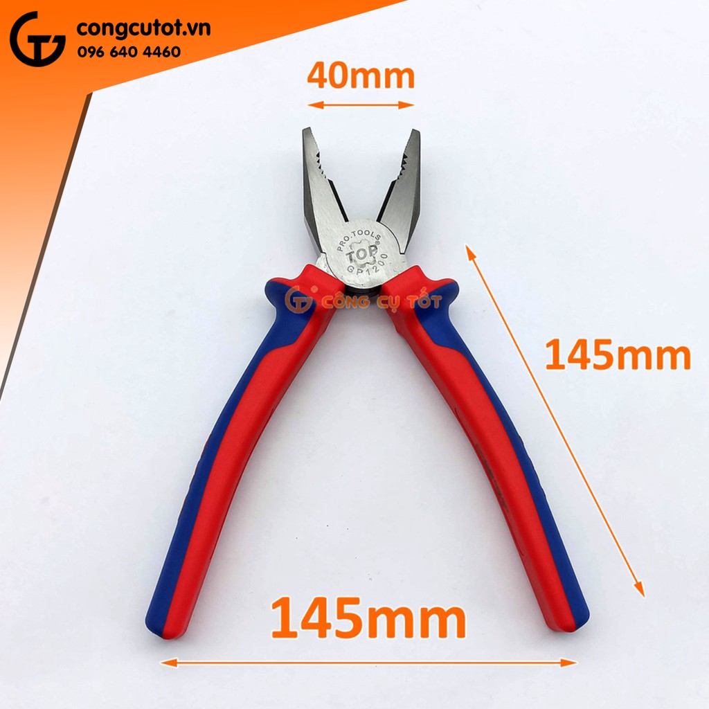 Kìm điện cao cấp TopGold 180mm lưỡi thép giàu Crôm tôi cao tần độ cứng HRC62