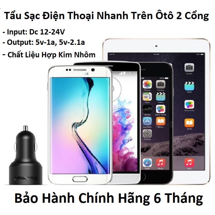 Tẩu Sạc Cho Xe Hơi Nhanh Với 2 Cổng USB 2.1A Và 1A - Củ Sạc Điện Thoại Cho Xe Hơi Chính Hãng Có Ảnh Thật