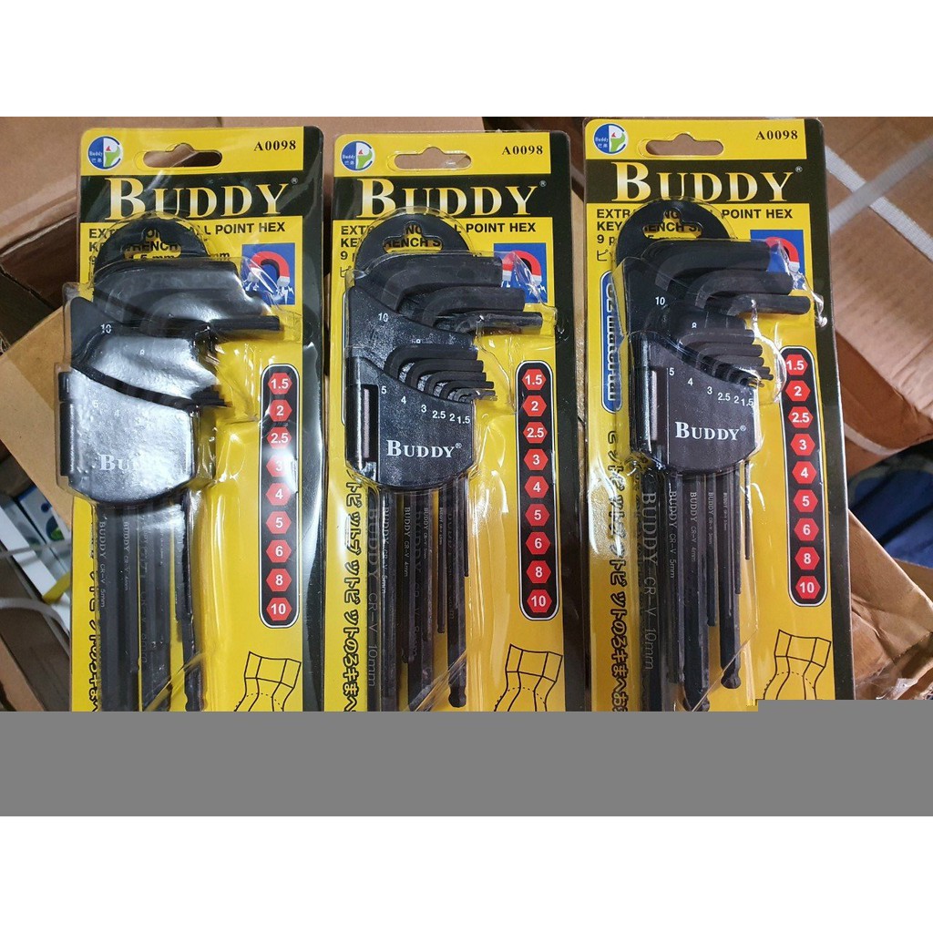 Bộ lục giác bi đen có nam châm 9 chi tiết chất lượng cao từ 1.5mm đến 10mm A0098 BUDDY