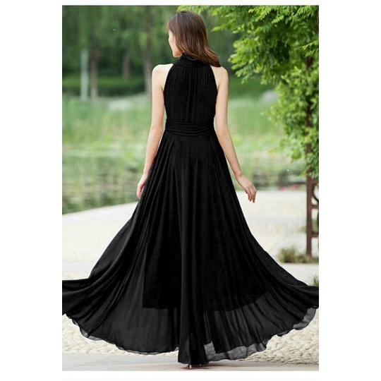 Đầm maxi xoè dáng dài cổ V eo xếp li cách điệu Lh0917399527