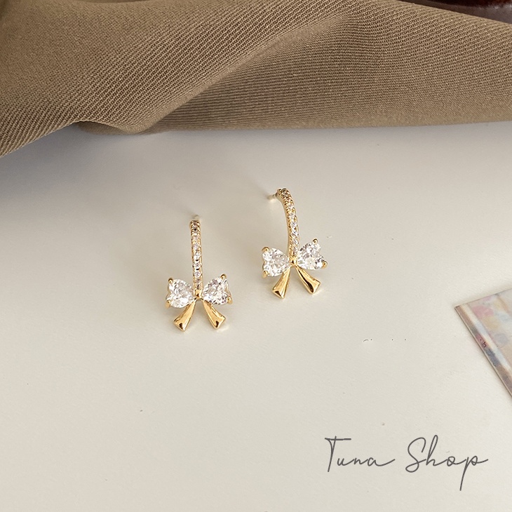 Khuyên Tai Bạc Nữ nơ xinh | Bông Tai Bạc cao cấp _ TUNA SHOP Trang sức bạc cao cấp _ Cam kết chuẩn Bạc