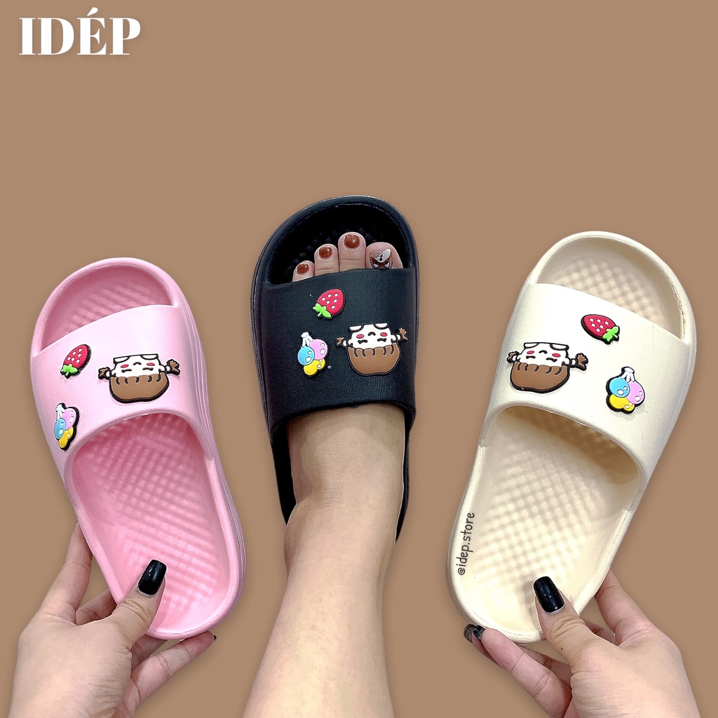 𝐢𝐃É𝐏 𝐃𝐋𝟐𝟒𝟒 Dép bánh mì cross Baya nữ quai ngang hình Chibi cô gái đế độn cao 5cm gợn sóng tăng chiều cao EVA siêu nhẹ