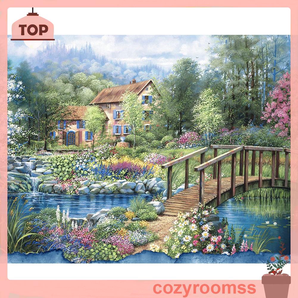 (canvas no printing)  Bộ Tranh Thêu Chữ Thập 14ct Diy Hình Biệt Thự Trong Rừng