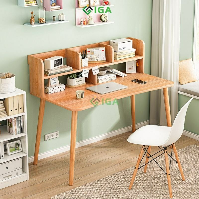 Bàn làm việc kèm kệ sách, bàn học chống gù  mặt MDF chống nước hiện đại thông minh chính hãng - GP197
