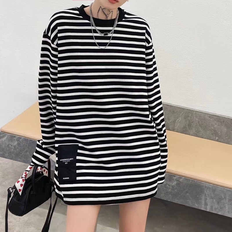 Áo thun, áo pull dài tay kẻ ngang, dáng trùm mông của Jil Sande*