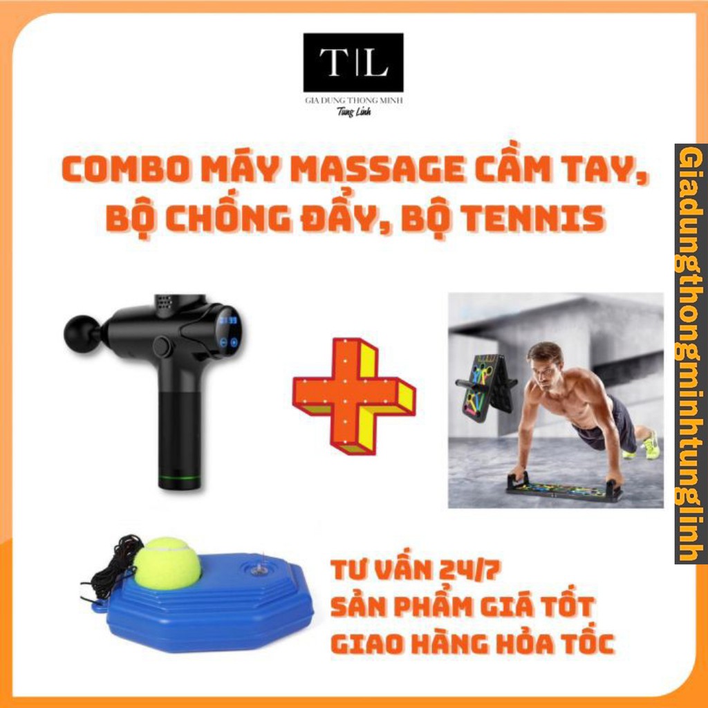 (Combo 3 sản phẩm) Máy Massage cầm tay, Bộ chống đẩy hít đất, bộ tennis tại gia -  tăng tuần hoàn máu, giảm đau nhức
