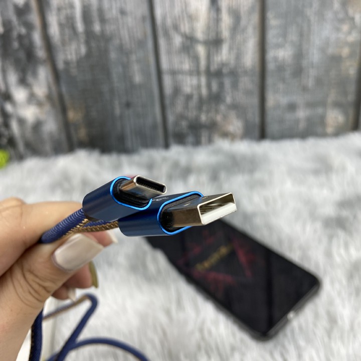 Dây sạc Type C hỗ trợ sạc nhanh 2.4A bọc vải jean siêu bền chống gãy - Mã TZTC699