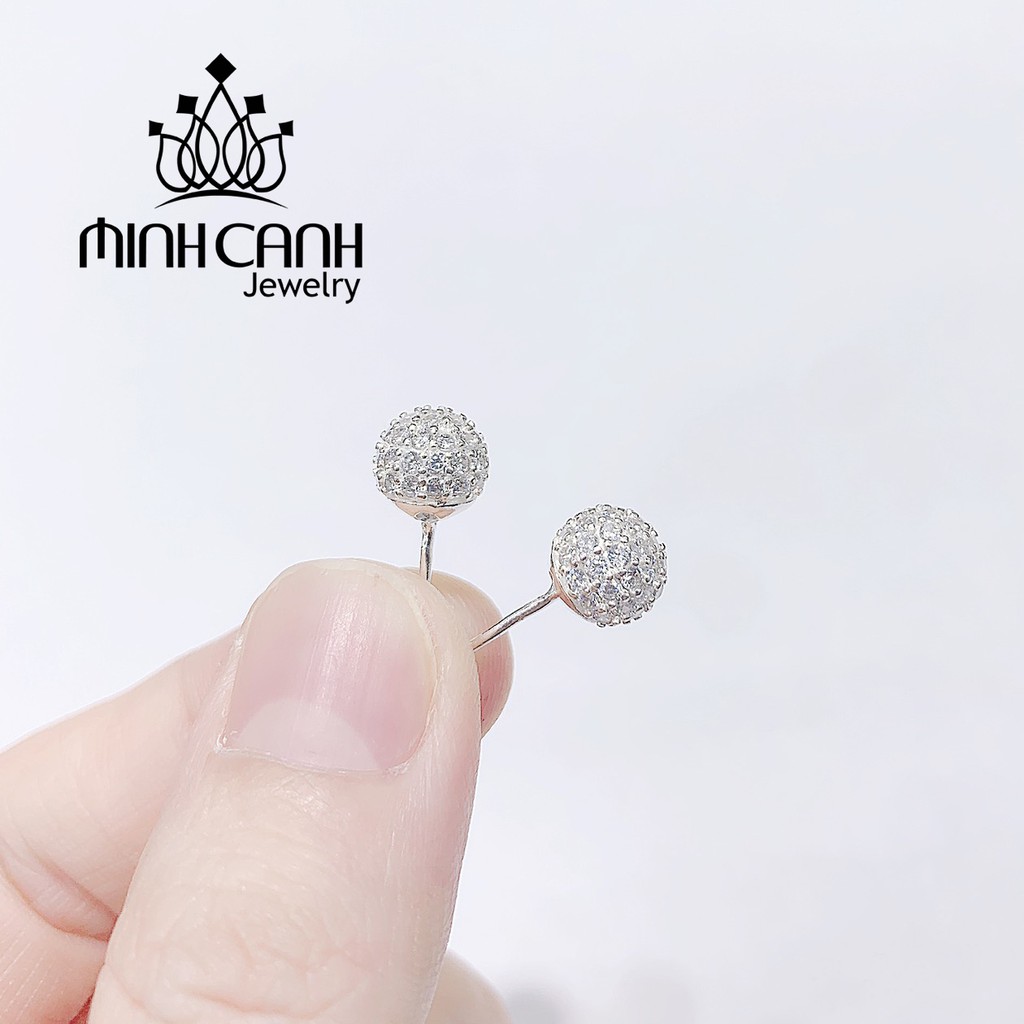 Bông Tai Bạc Hình Quả Cầu Đính Đá - Minh Canh Jewelry