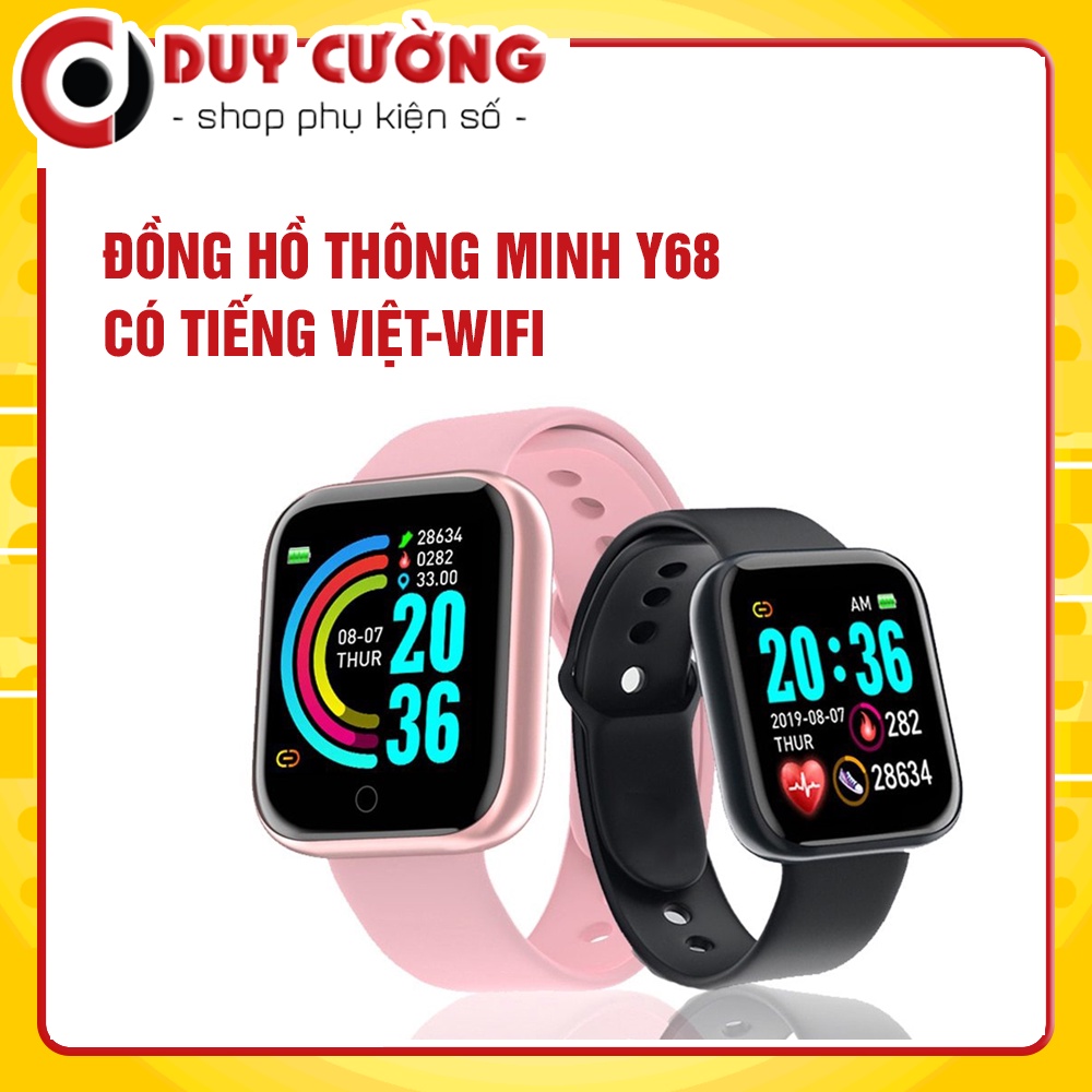 Đồng hồ thông minh Y68 chống nước kết nối bluetooth hỗ trợ theo dõi sức khỏe Full box-Có tiếng việt-WIFI