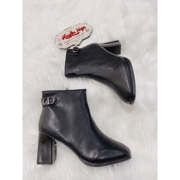 Giày bốt nữ thấp cổ cao 5p mũi vuông kéo khoá