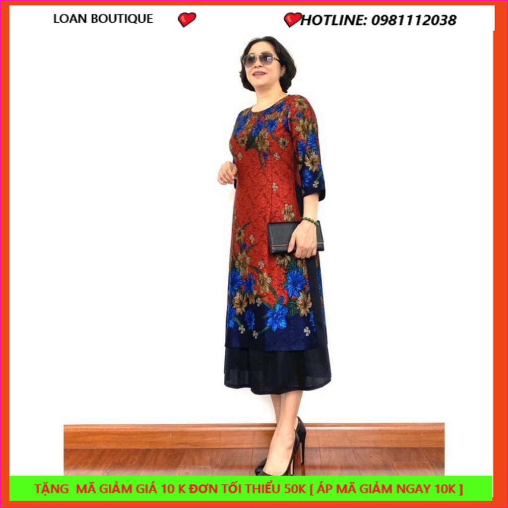 Áo dài trung niên ⚡ HÀNG THIẾT KẾ ĐẸP⚡Áo dài cách tân liền váy sang trọng, chất liệu gấm cao cấp cho các quý bà hiện đại