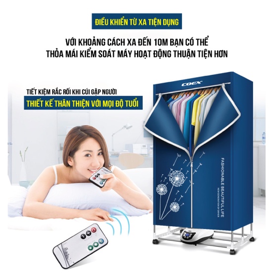 Máy sấy quần áo đa năng COEX CD-6106 (Xếp gập, có điều khiển từ xa )