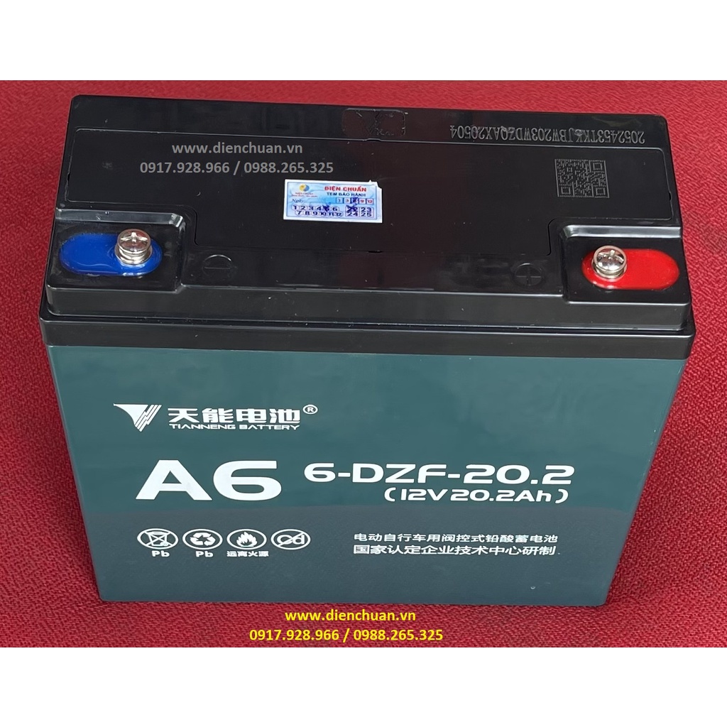 Ắc quy xe đạp điện 12V 20.2Ah Tianneng A6 6-DZF-20.2 / Ắc quy Thiên Năng nội địa số 1 Trung Quốc