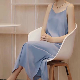 Váy suông 2 dây lụa xẻ QC - kèm ảnh thật