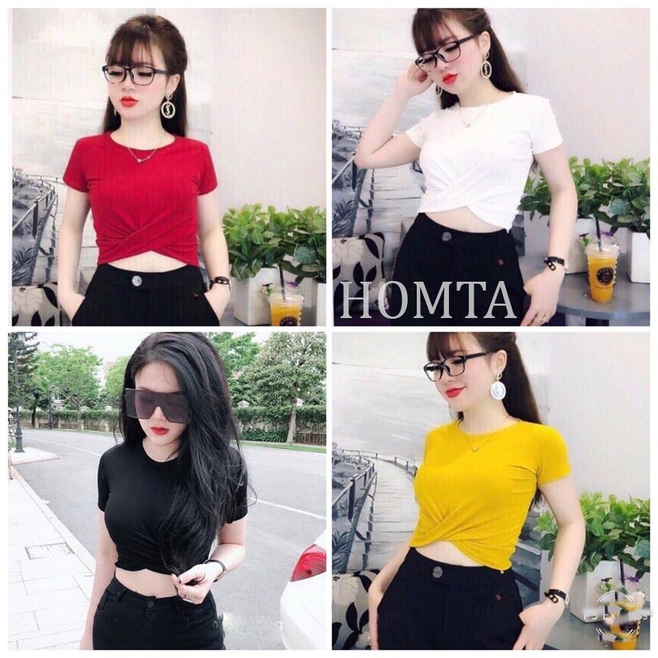 Áo Croptop Xoắn Eo Thun Tăm