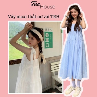 Đầm maxi 2 dây thắt nơ vai Tira House váy maxi đi biển hè 2022