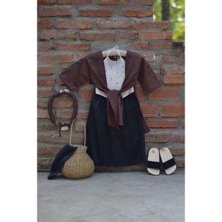 Tứ thân trẻ em áo tứ thân cho bé gái vải cotton hàn + yếm trắng in hoa vải mỹ kèm váy, khoác, mấn [ib size)