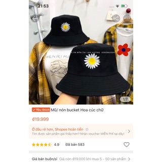 Mũ bucket hoa cúc thêu chữ