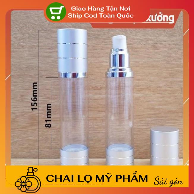 Chai Chiết Mĩ Phẩm ❤ SIÊU RẺ ❤ Chai hút chân không trong suốt Nắp Bạc 50ml , chai xịt giọt chiết kem , phụ kiện du lịch