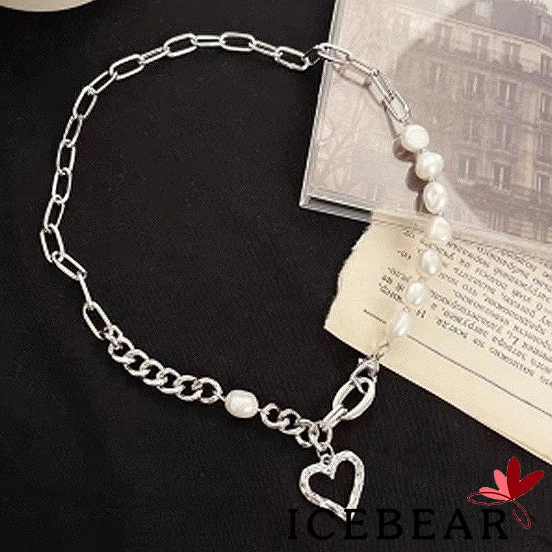 Vòng cổ hợp kim mặt hình trái tim đính ngọc trai giả thời trang đơn giản cho nữ