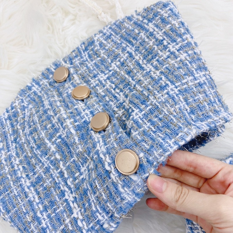 SET ÁO DẠ XANH 2 DÂY CROPTOP NÚT + QUẦN SHORT