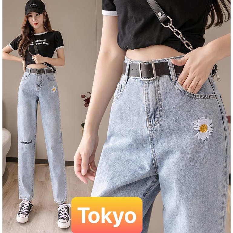 QUẦN JEAN BAGGY NỮ CHẤT BÒ XANH HOA CÚC LƯNG CAO NÂNG MÔNG, CO GIÃN NHẸ NHẬT BẢN TK-97 CAO CẤP,TOKYO FASHION