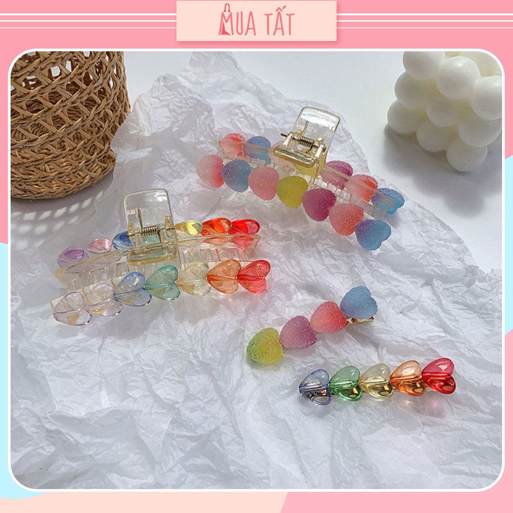 Kẹp tóc càng cua dài size lớn charm kẹo dẻo hình trái tim Mua Tất (muatatshop)