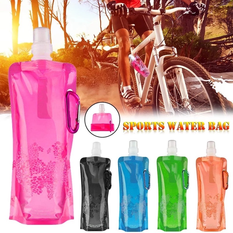 Túi Đựng Nước Bằng Silicone 480ml Siêu Nhẹ Có Thể Tái Sử Dụng Kèm Móc Khóa Tiện Lợi